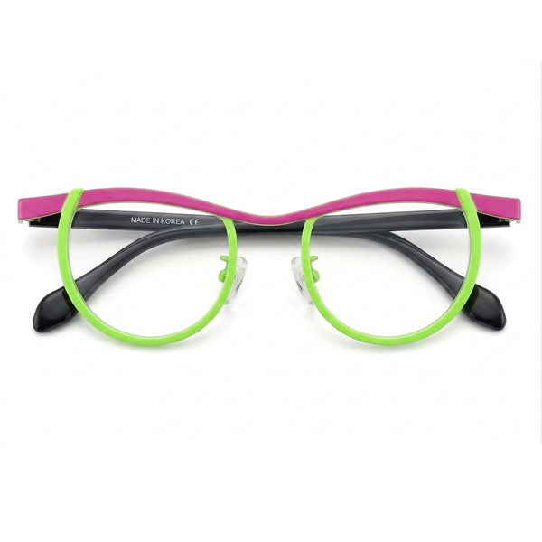 Montature per occhiali da vista ottici in titanio tondo Cat Eye color patchwork