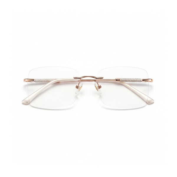 Ultra Light Metal Frameless Square Eyeglass Frame - Anti Blue Light Optical Prescription Glasses for Women