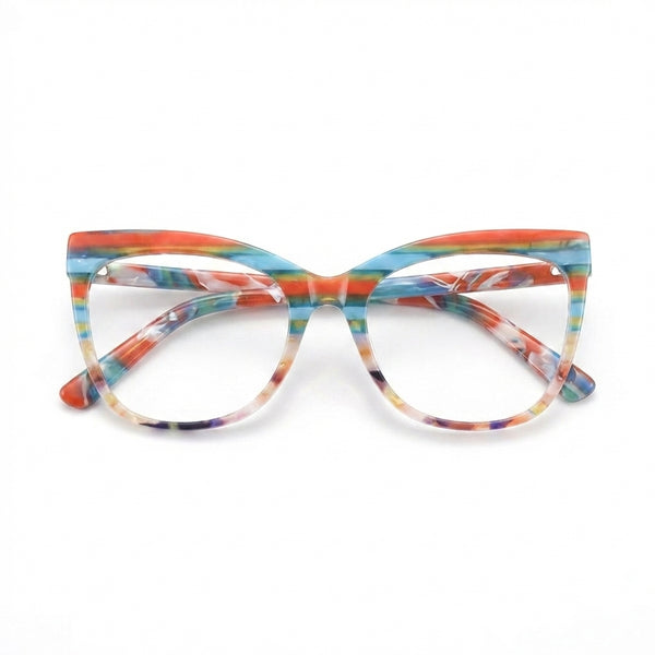 Acetate Cat Eye Optical Glasses Frame – Color Block Striped