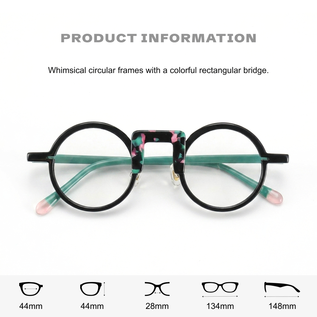 Rundes optisches Brillengestell aus Acetat – Unisex-Patchwork-Farbe