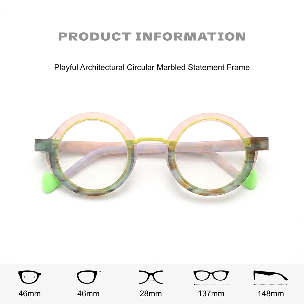 Patchwork Color Frosted Round Optical Glasses Marco