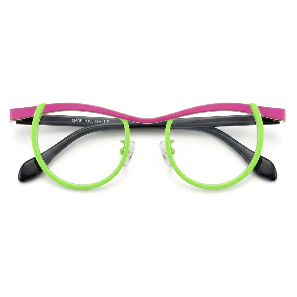 Montature per occhiali da vista ottici in titanio tondo Cat Eye color patchwork
