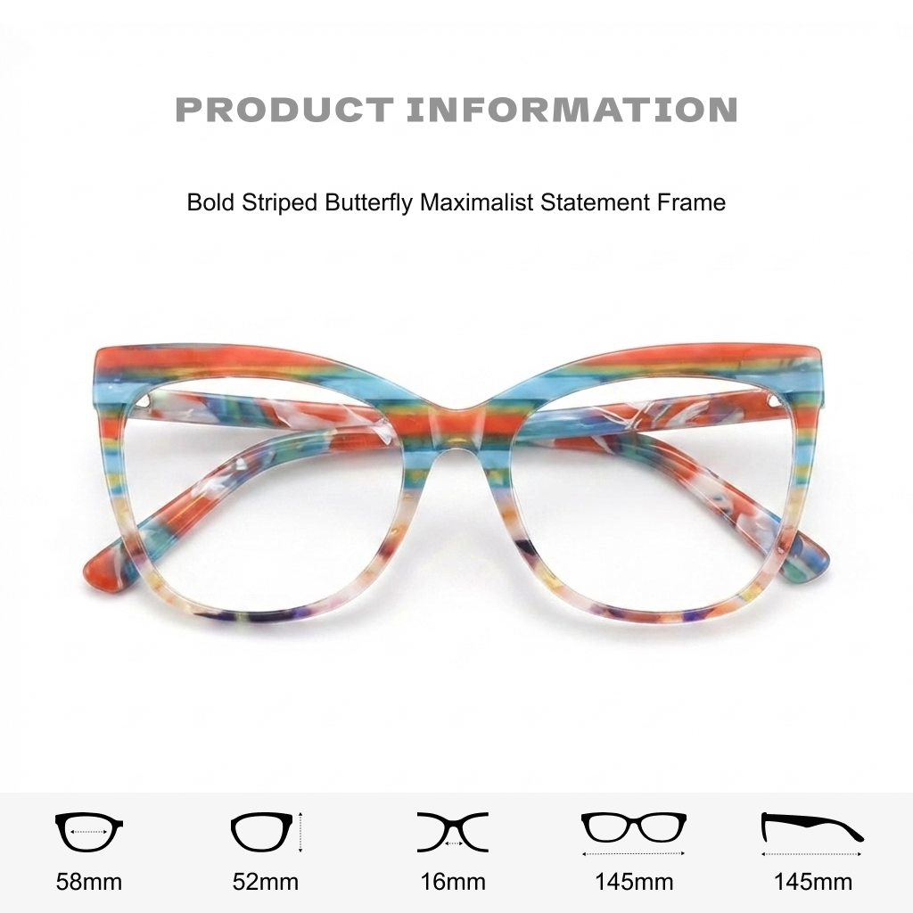 Acetate Cat Eye Optical Glasses Frame – Color Block Striped
