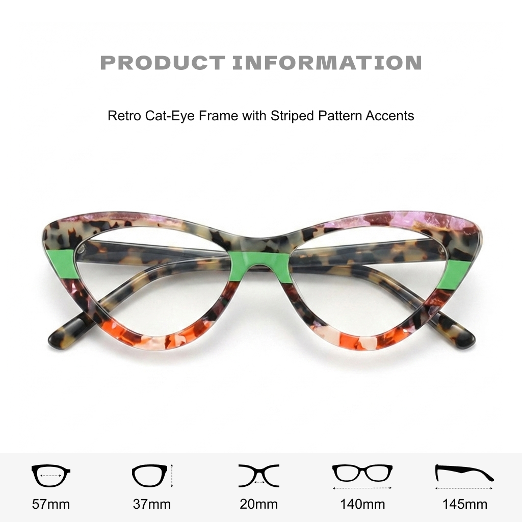 Spliced Color Cat Eye Acetate Optical Eyeglass Frames