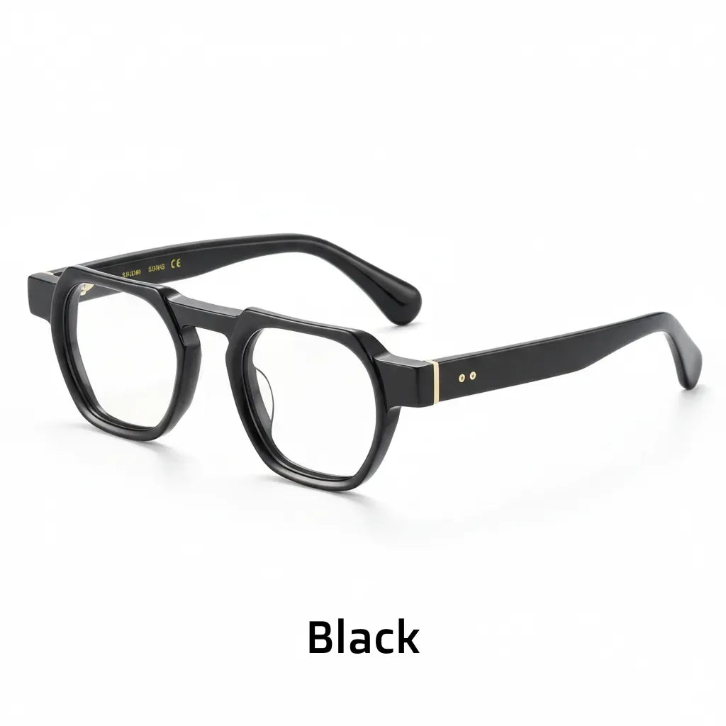 Retro Polygonal Optical Glasses Frame - Wide Edge Acetate Eyewear