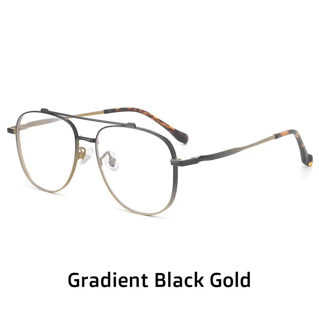 Pure Titanium Polygonal Eyeglasses Frame - Retro Double Beam Design