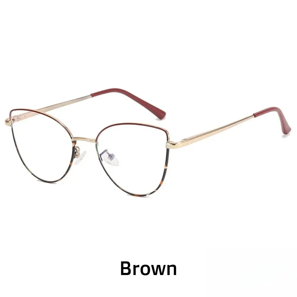 Retro Cat Eye Metal Eyeglass Frame with Blue Light Protection