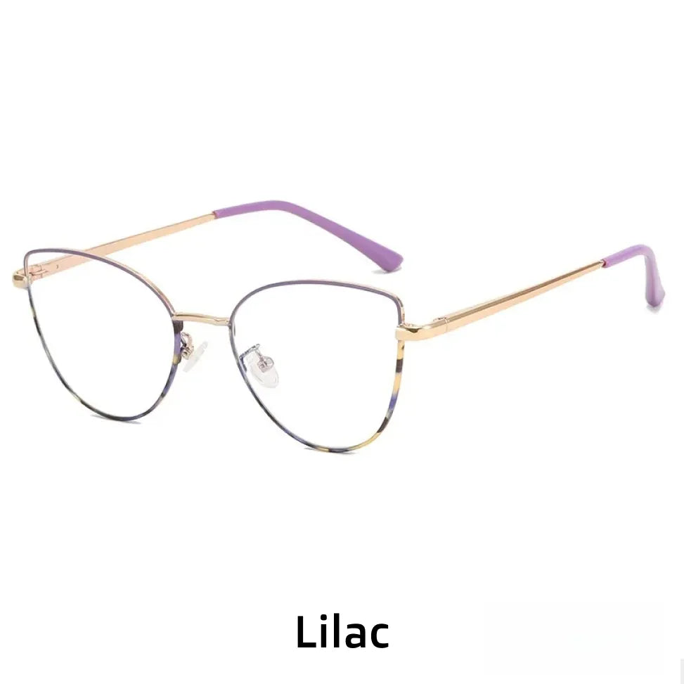 Retro Cat Eye Metal Eyeglass Frame with Blue Light Protection