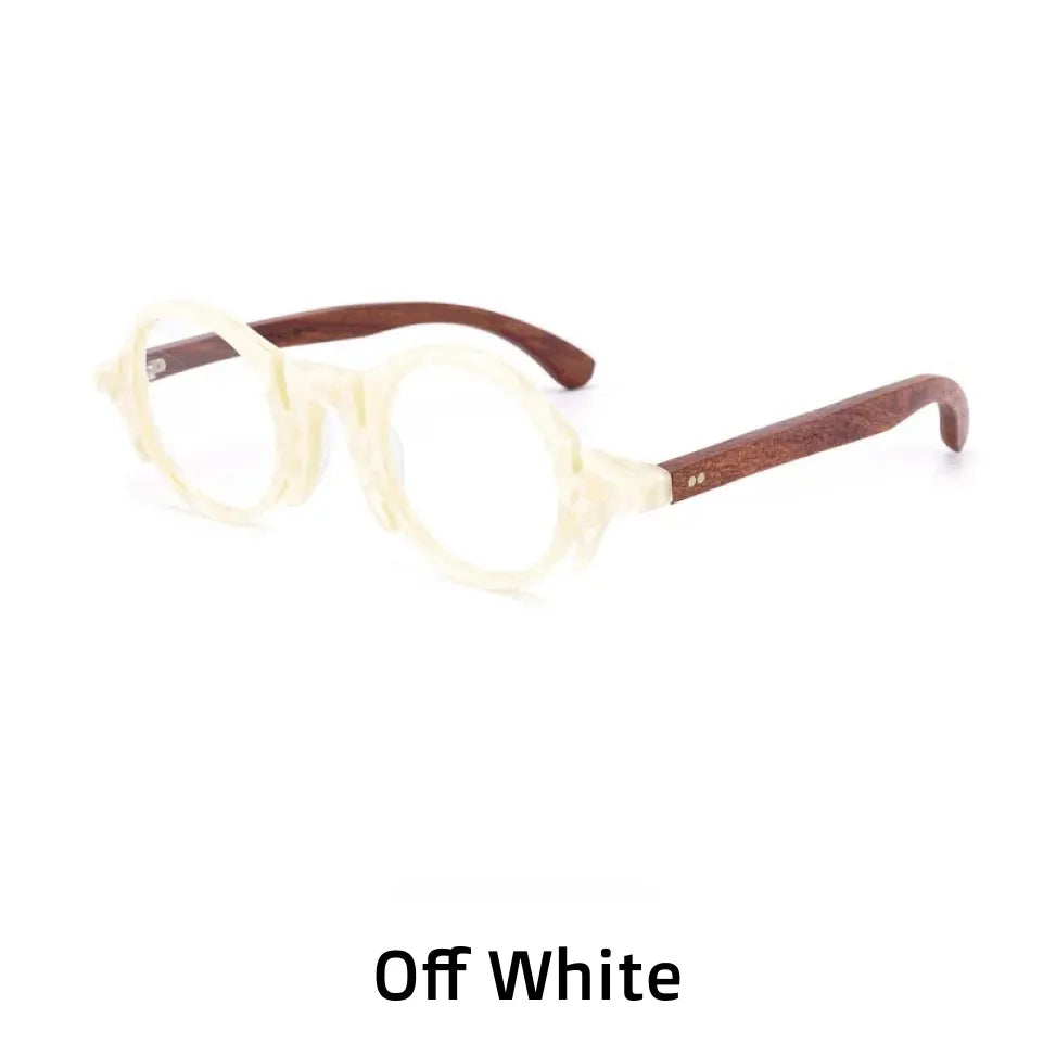 Retro Round Eyeglass Frame with Wooden Temples