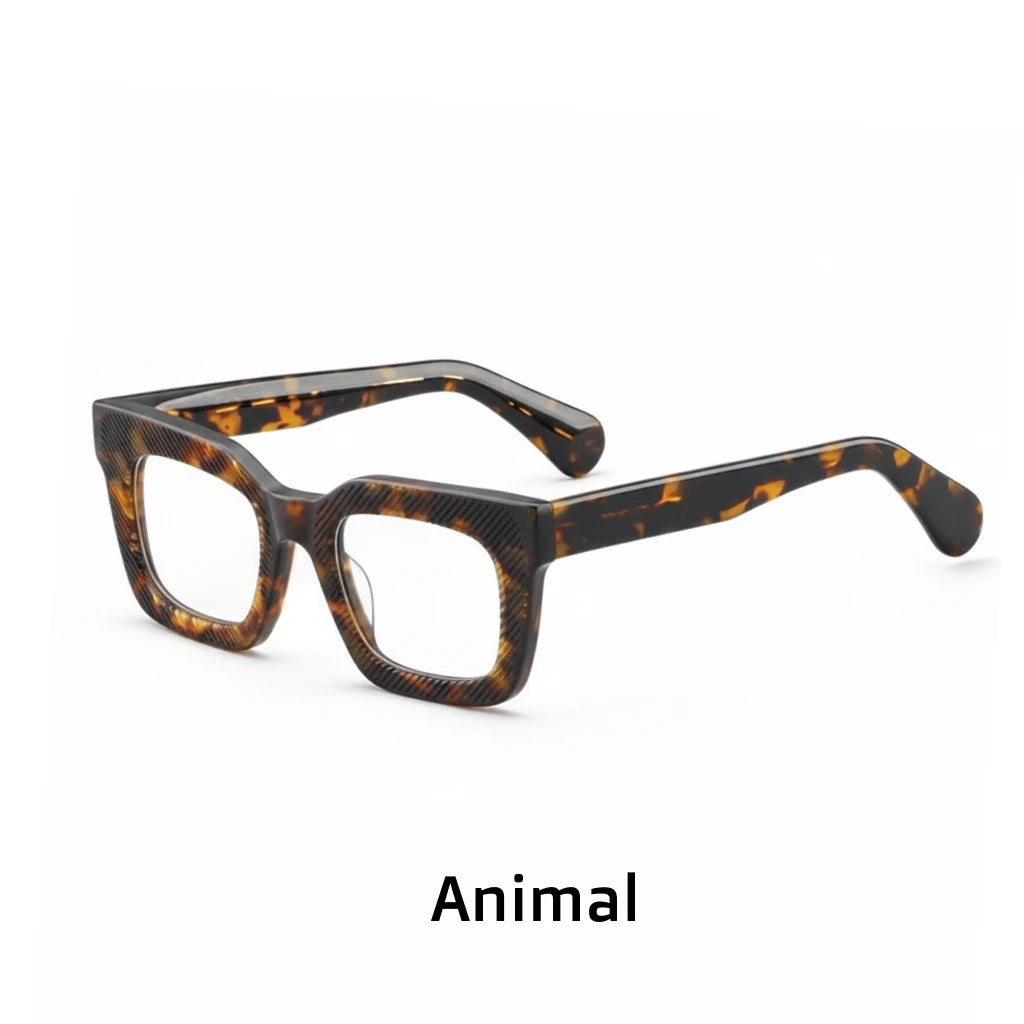 Retro Square Eyeglass Frame - Thick Plate Optical Prescription Glasses