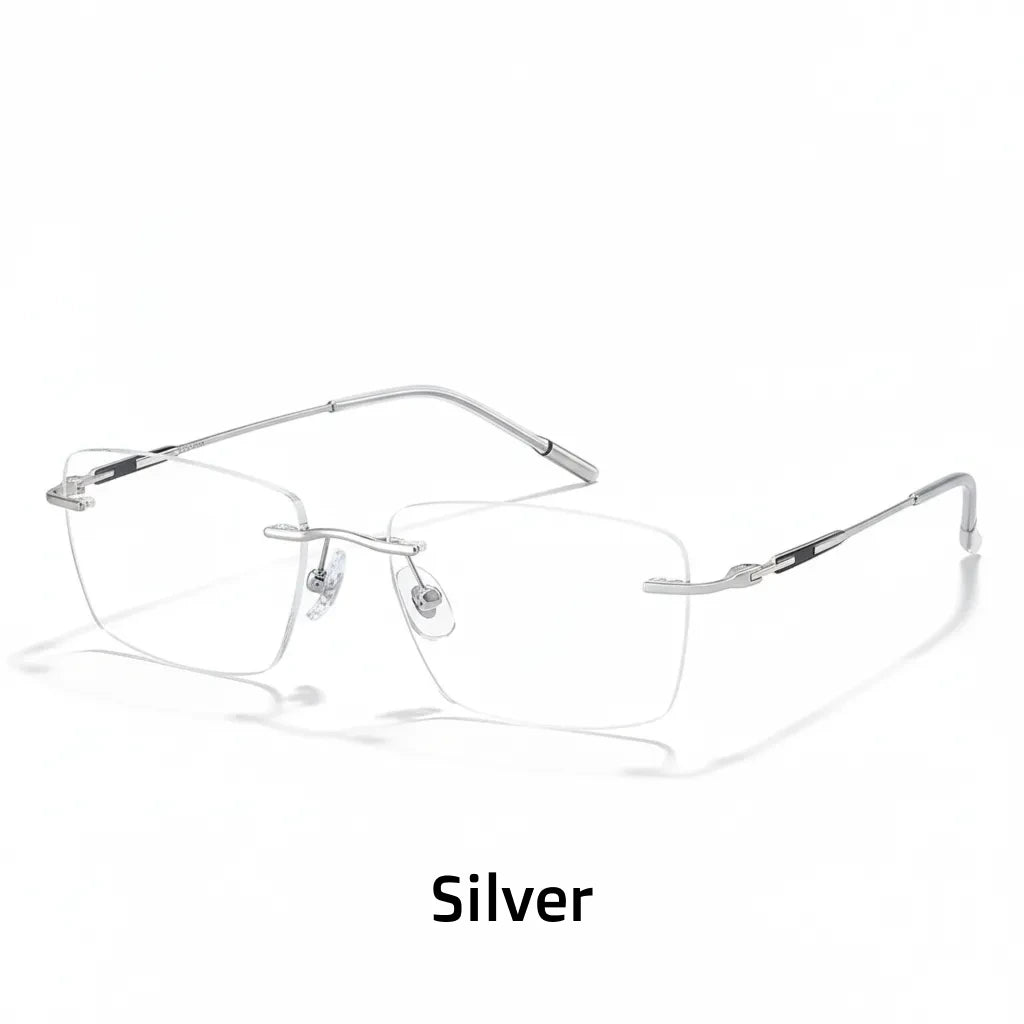 Pure Titanium Frameless Glasses - Retro Square Optical Frame Model 6003