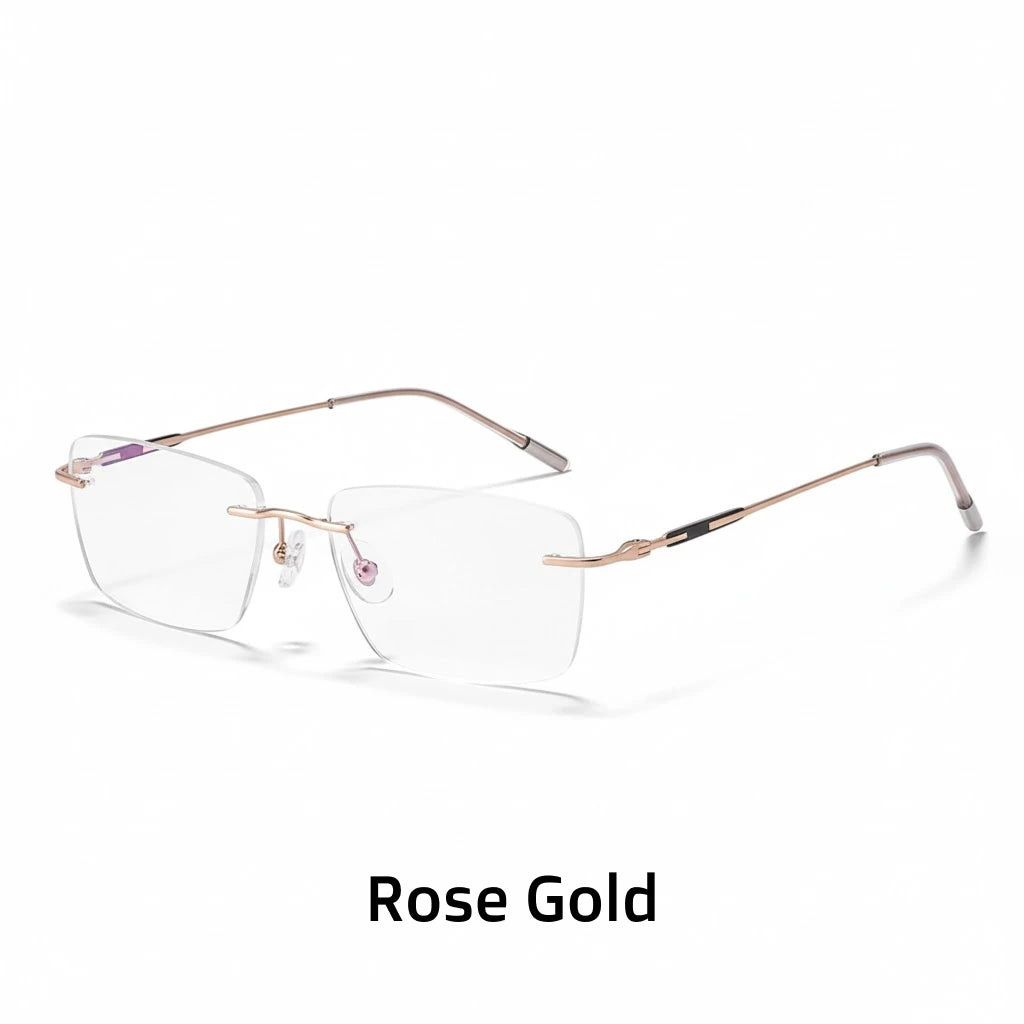 Pure Titanium Frameless Glasses - Retro Square Optical Frame Model 6003