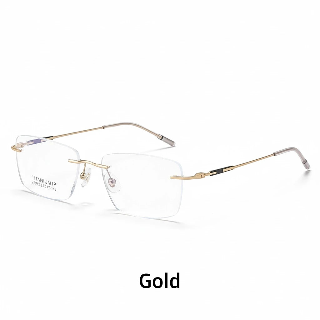 Pure Titanium Frameless Glasses - Retro Square Optical Frame Model 6003
