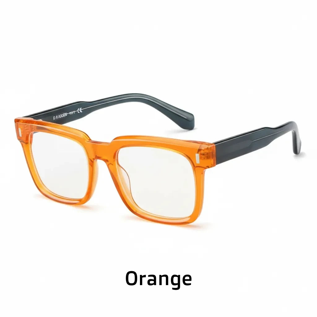 Retro Square Acetate Glasses Frame - Anti-Blue Light Optical Prescription Eyewear