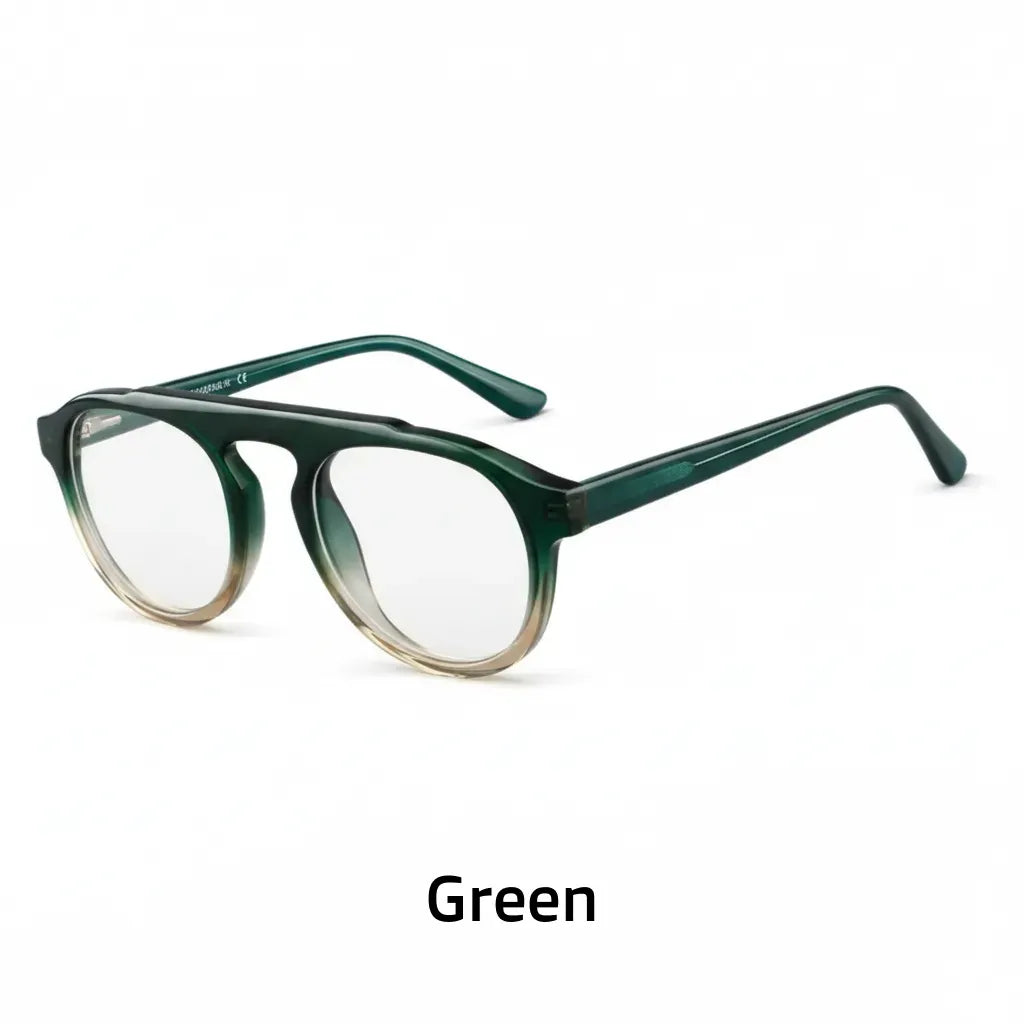 Retro Round Optical Eyeglass Frame - Double Beam Design