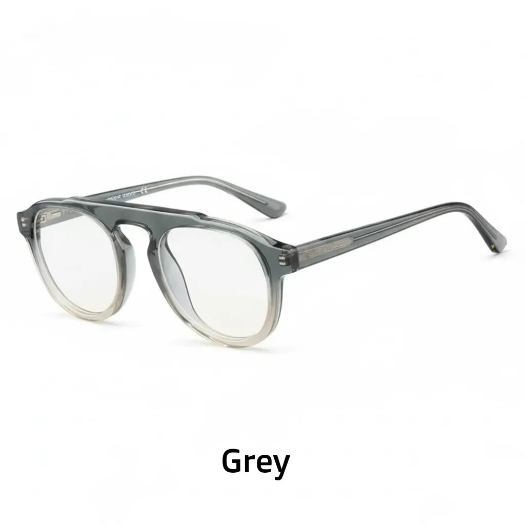Retro Round Optical Eyeglass Frame - Double Beam Design