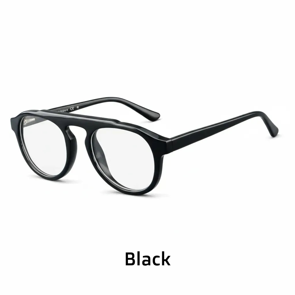 Retro Round Optical Eyeglass Frame - Double Beam Design