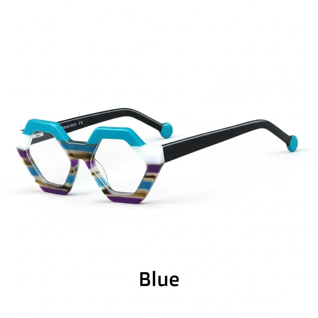 Retro Polygonal Acetate Eyeglass Frame - Unisex Optical Prescription Glasses