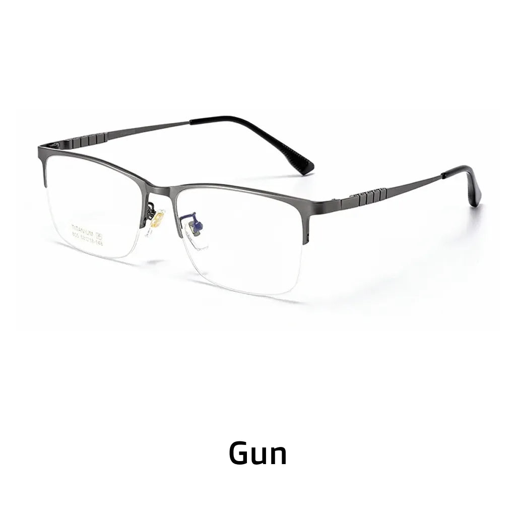 Pure Titanium Half Frame Square Eyeglasses - Business Optical Prescription Frame