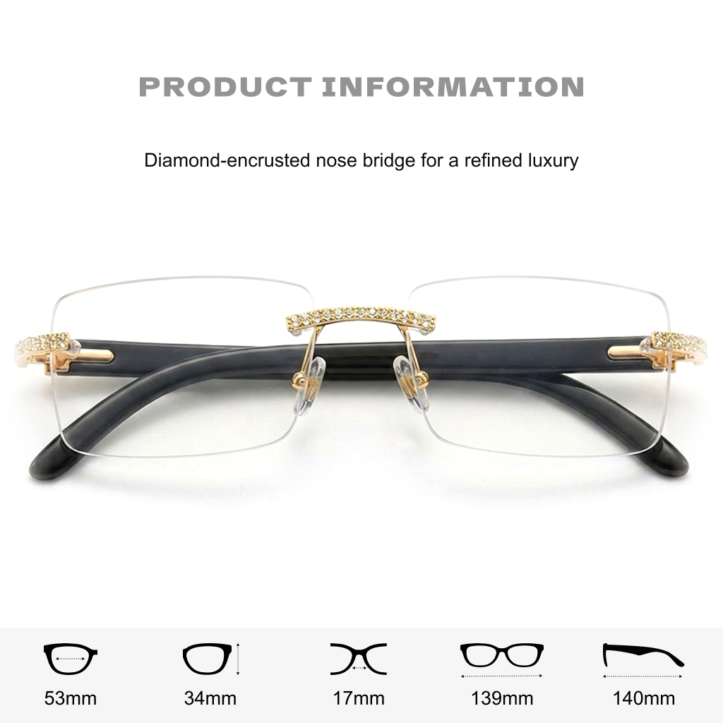 Diamond-Encrusted Rimless Bull-Horn Optical Frames – Unisex
