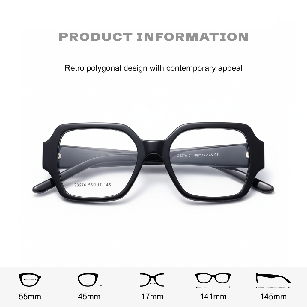 Retro Polygonal Optical Glasses Frame - Large Unisex Eyewear