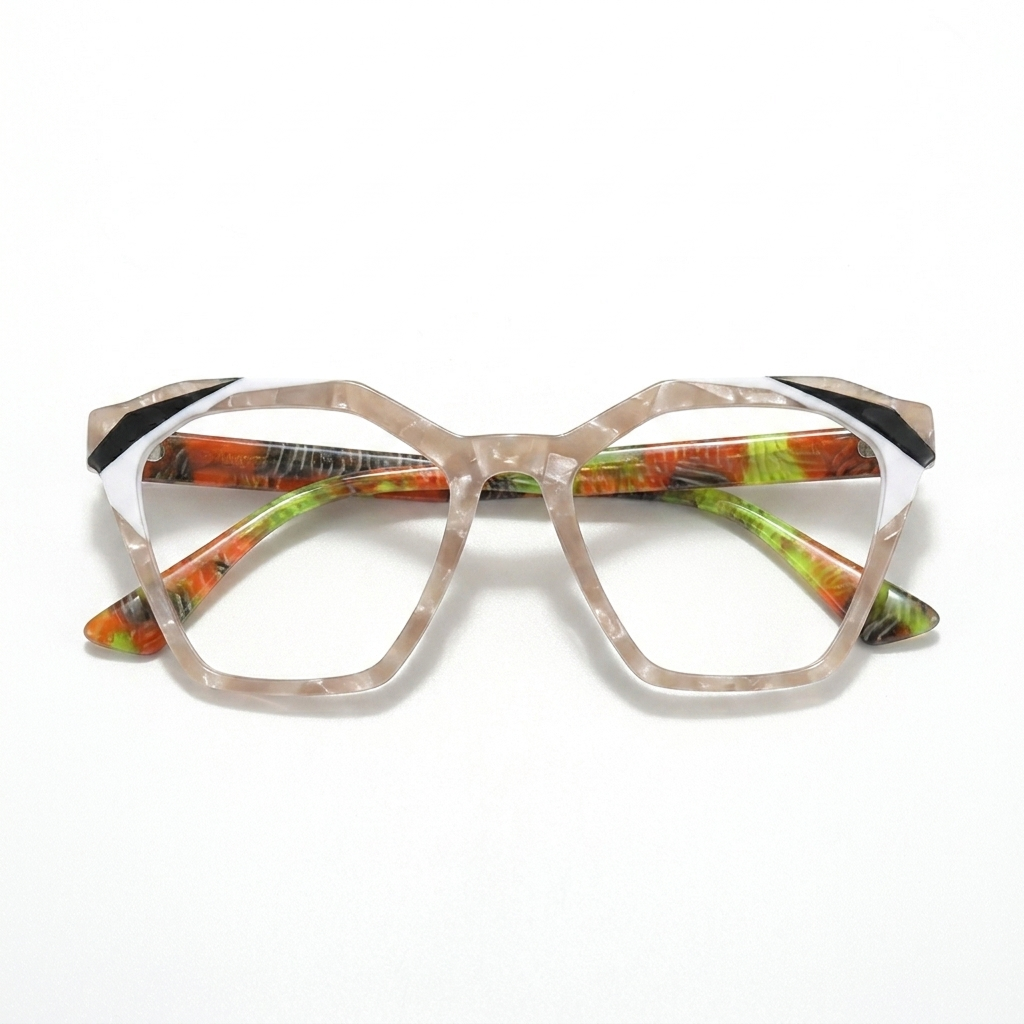Acetate Cat Eye Optical Glasses Frame – Irregular Square Large Face