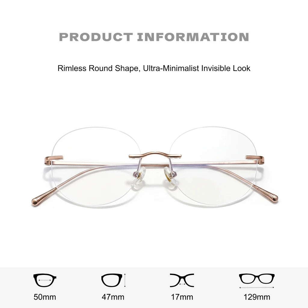 Ultra-Light Titanium Round Rimless Eyeglasses - Prescription Ready Optical Frames