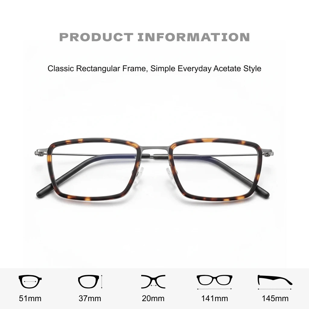 Ultra Light Titanium Eyeglass Frame - Anti Blue Light Square Optical Glasses
