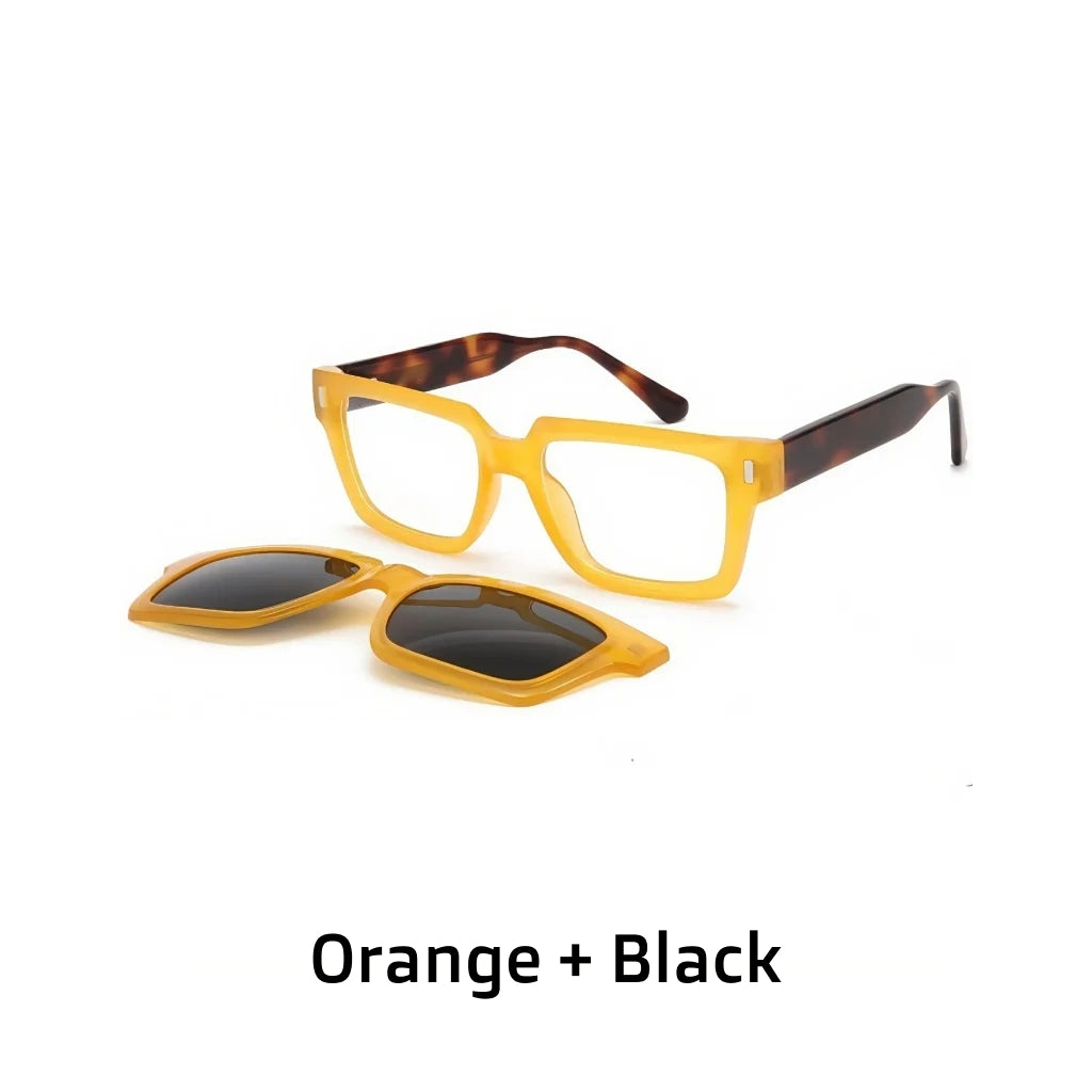Acetate Magnetic Eyeglasses - Ultra-Lightweight 2-in-1 Polarized Square Frames
