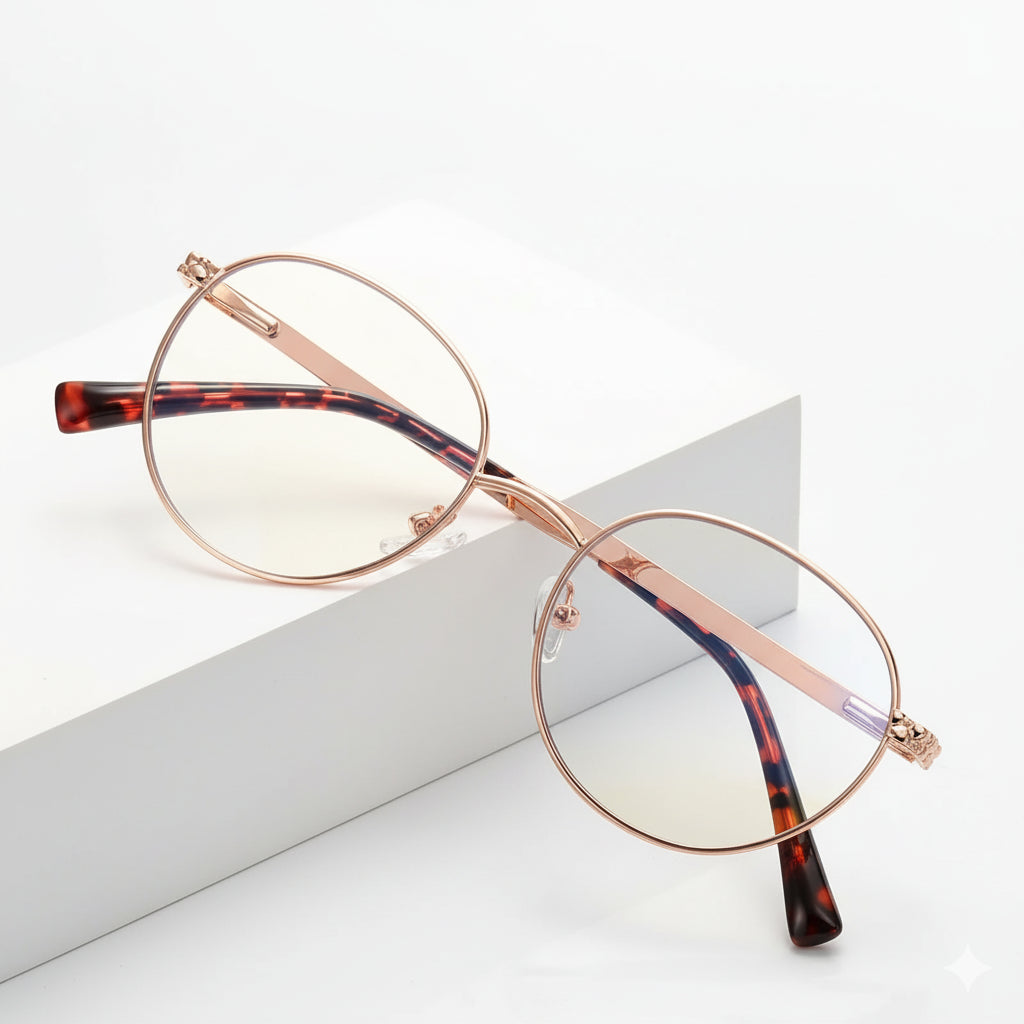 Metal Circular Women's Prescription Glasses - Anti Blue Light Optical Frames