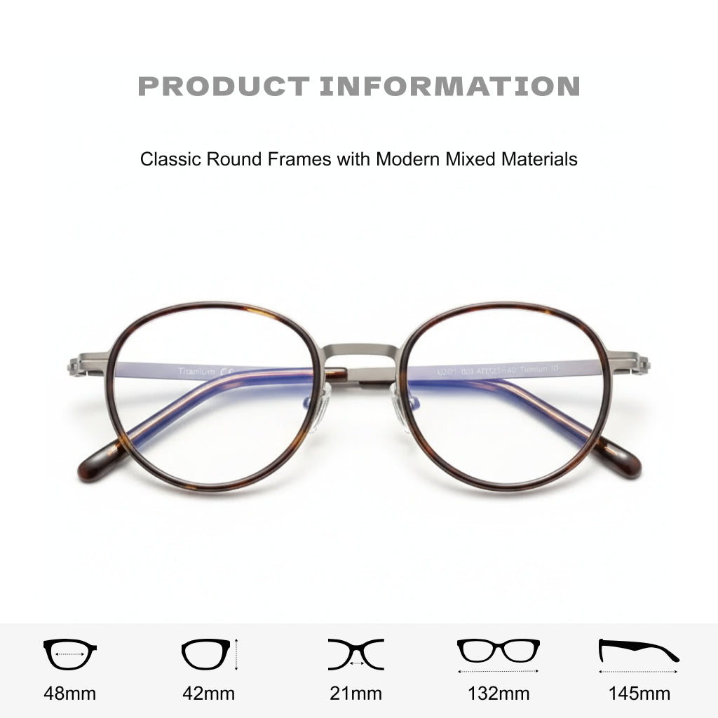 Pure Titanium Round Eyeglass Frame - Ultra Light Retro Optical Glasses
