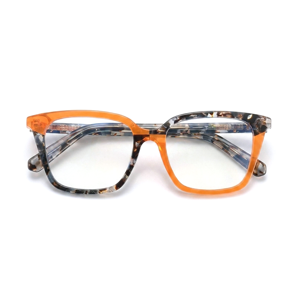 Kleine und einzigartige quadratische, gespleißte Farbbrille mit Retro-Modetrend und großem Rahmen für Pendler mit optischer Sehstärke
