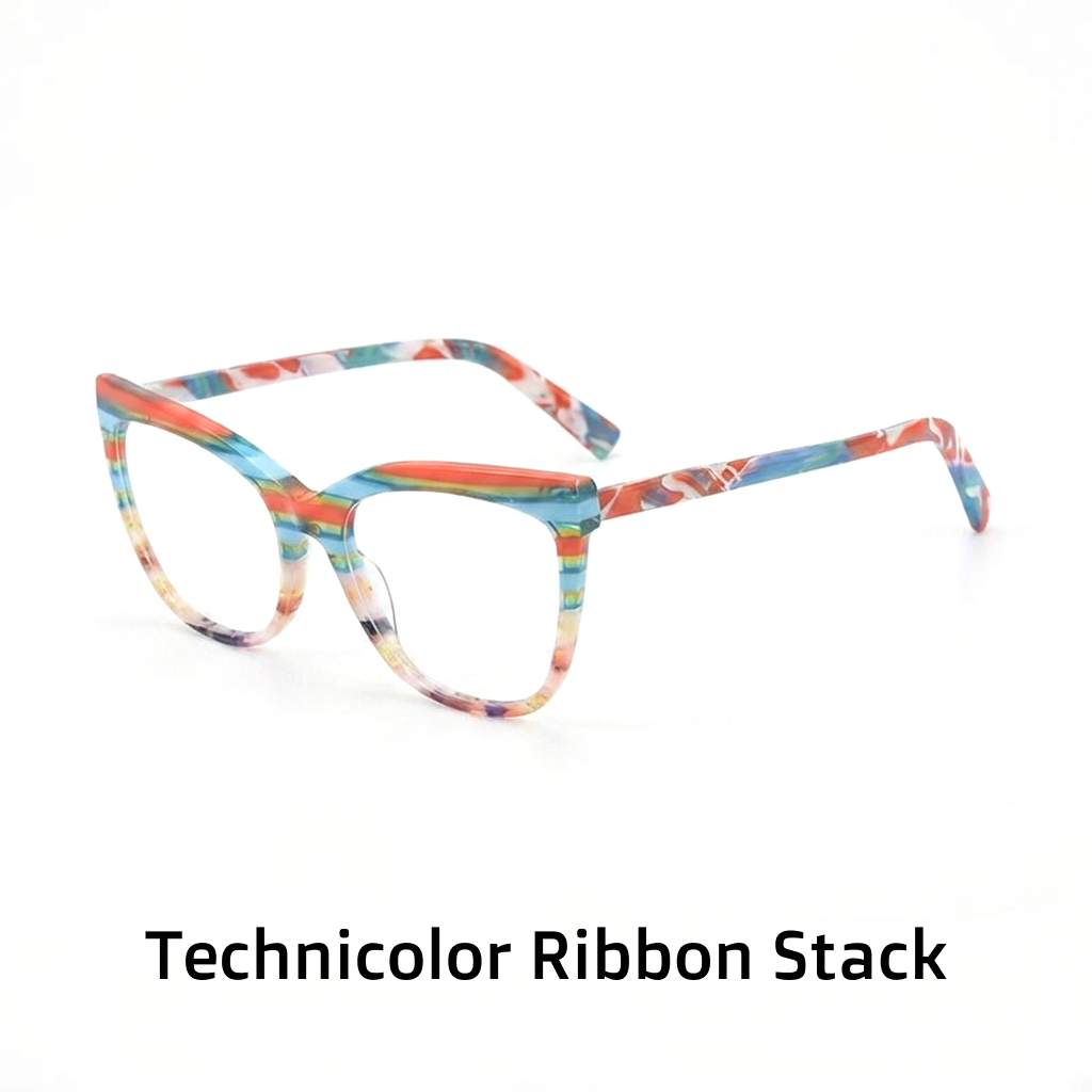 Acetate Cat Eye Optical Glasses Frame – Color Block Striped