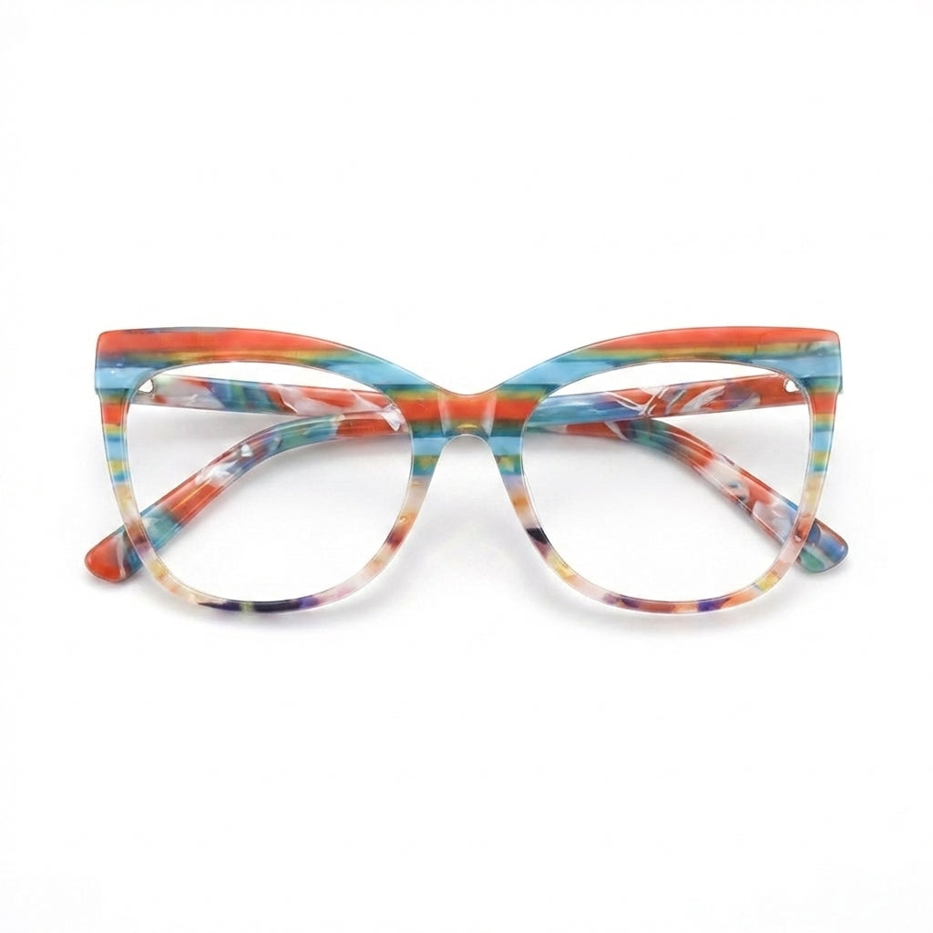 Acetate Cat Eye Optical Glasses Frame – Color Block Striped