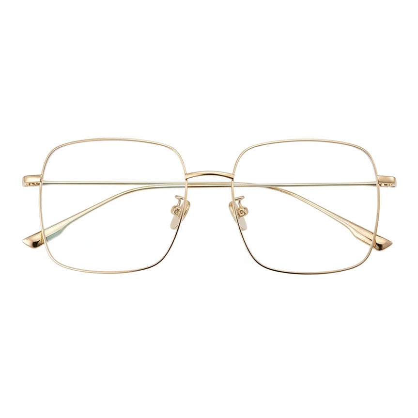 Ultra Light Titanium Eyeglass Frame - Large Square Women's Anti Blue Light Optical Glasses B1134