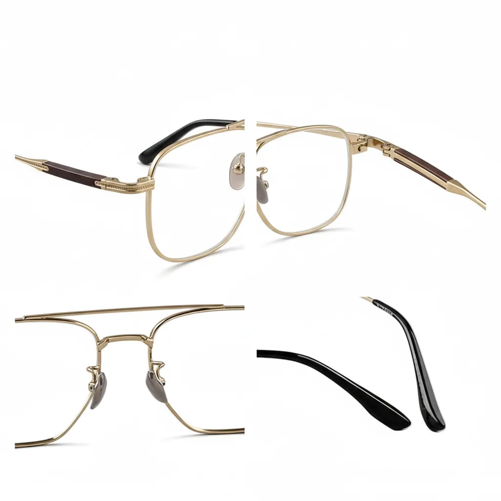 Titanium Double Beam Eyeglass Frame with Sandalwood Temples - Model 606