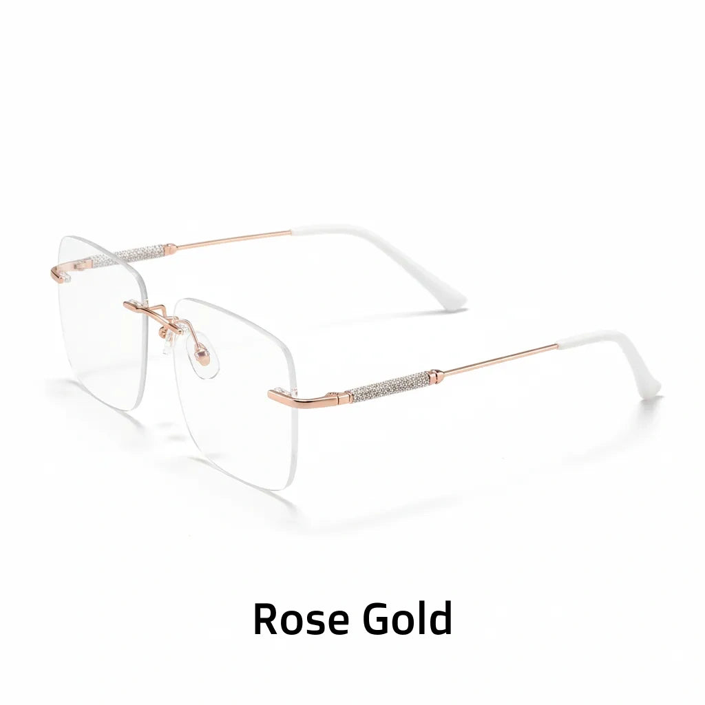 Ultra Light Metal Frameless Square Eyeglass Frame - Anti Blue Light Optical Prescription Glasses for Women