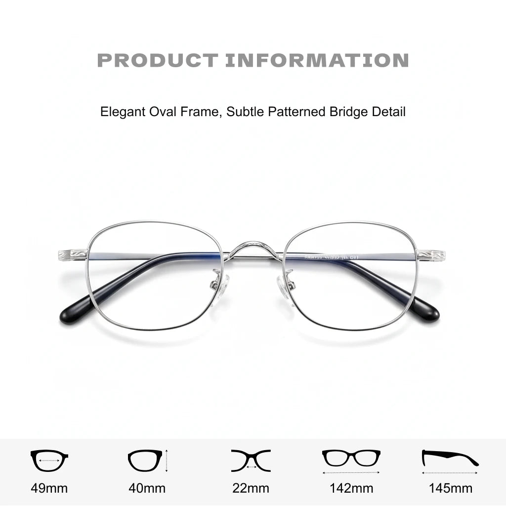 Ultra-Light Titanium Oval Glasses Frame - Anti-Blue Light Optical Prescription Eyewear