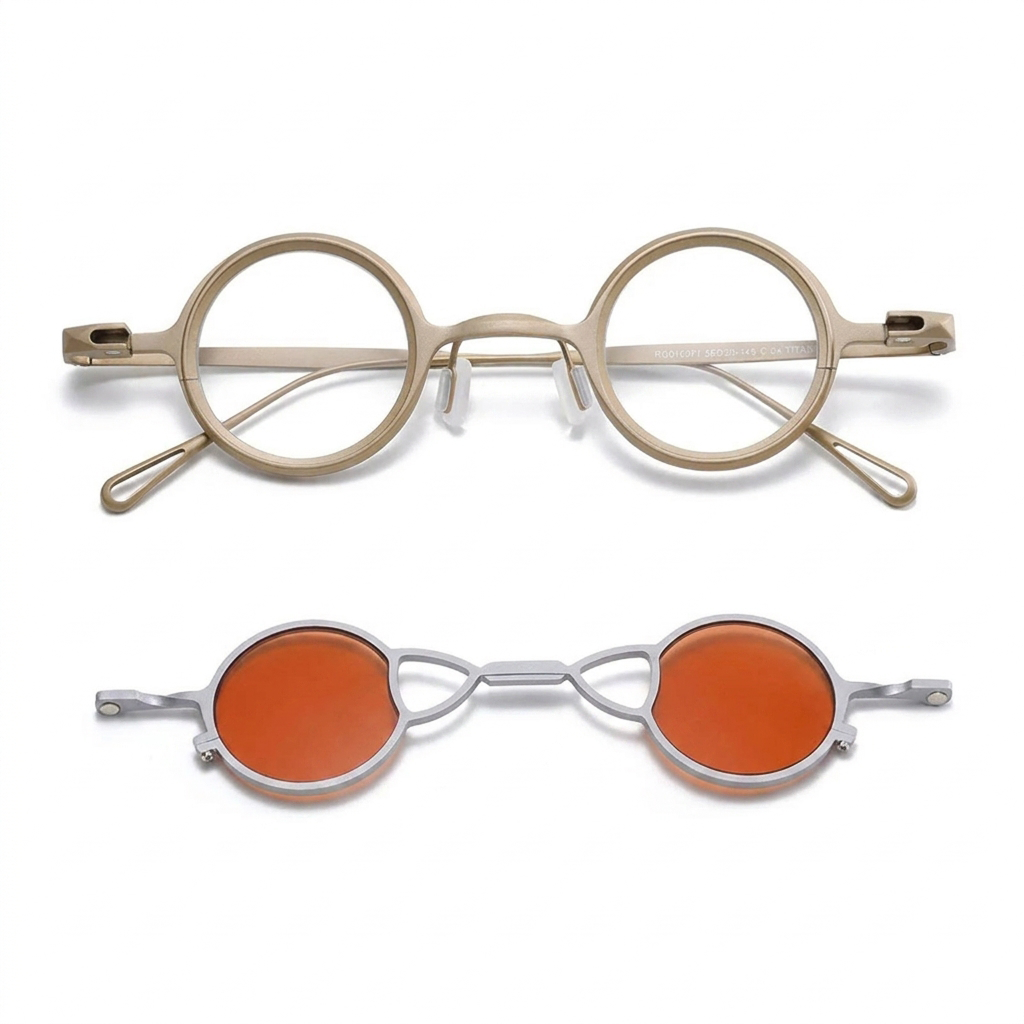 Titanium Optical Frame with Magnetic Polarized Clip-On — Round