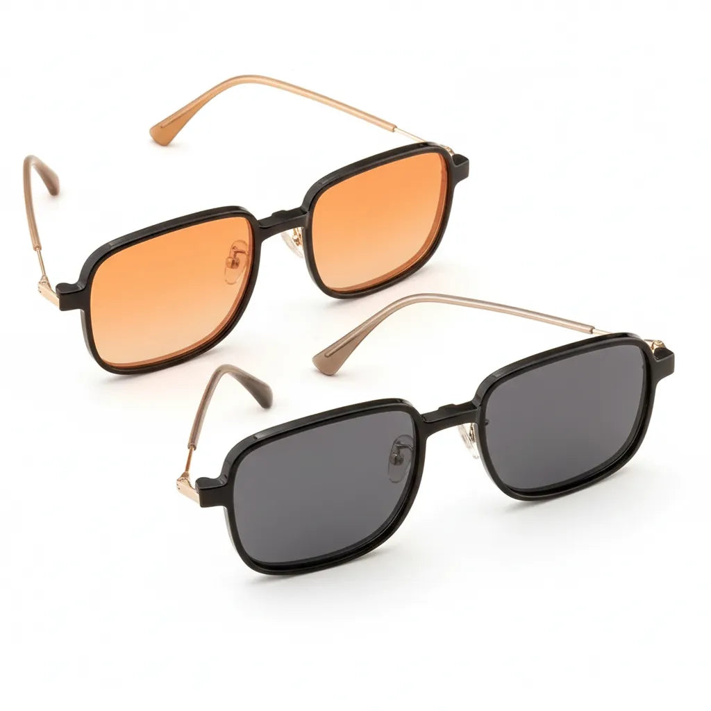 Magnetic Clip-On Polarized Square Eyeglasses Frame - Unisex Metal Optical Frame