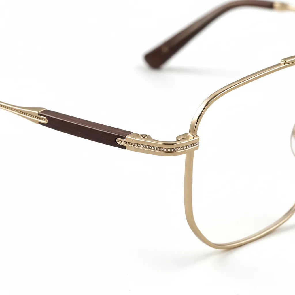 Titanium Double Beam Eyeglass Frame with Sandalwood Temples - Model 606