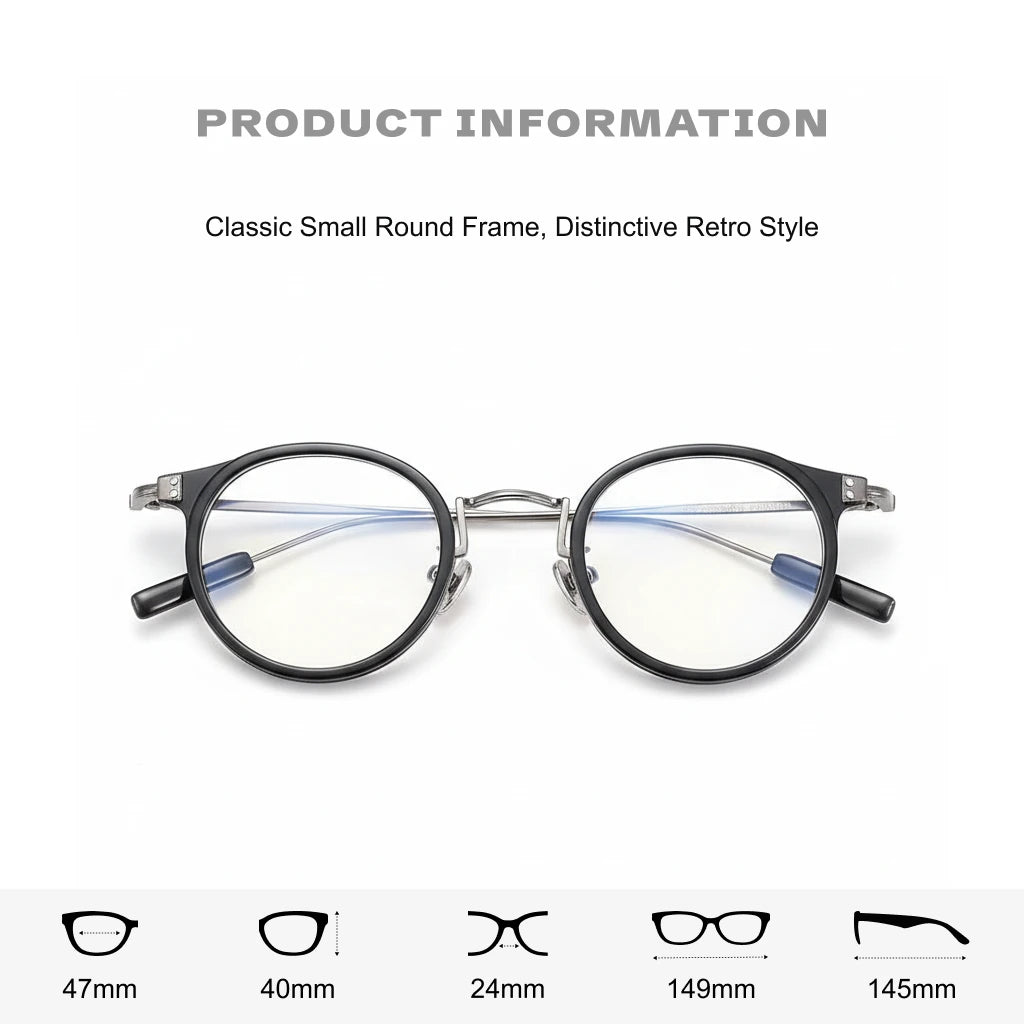 Pure Titanium Round Eyeglass Frame - Anti Blue Light Optical Prescription Glasses