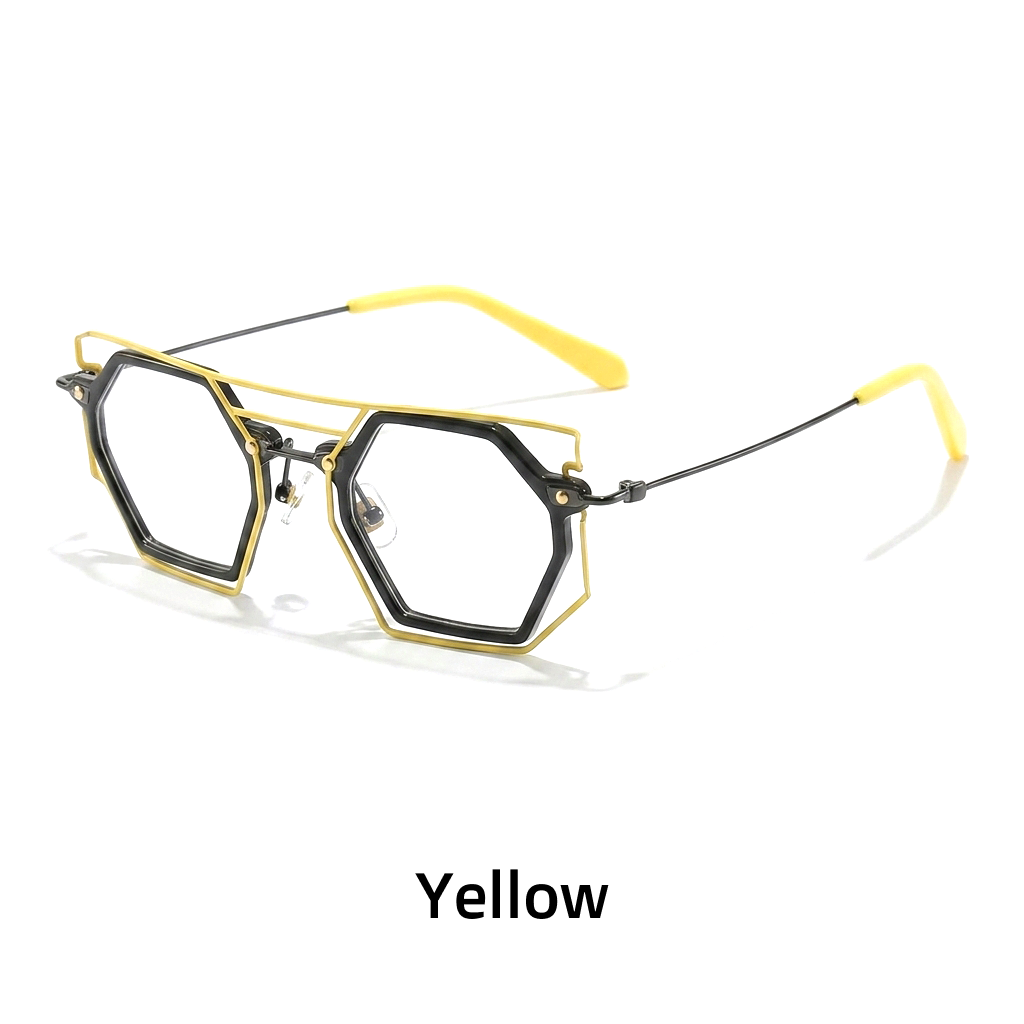 Nischendesigner-Polygon-Persönlichkeitsbrillengestell, quadratische Retro-Literaturmode, optische Myopiebrille mit Sehstärke, großes Gesicht