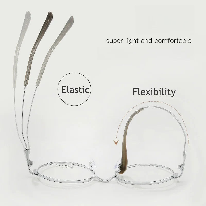 Memory Titanium Eyeglass Frame - Ultra Light Retro Round Optical Prescription Glasses