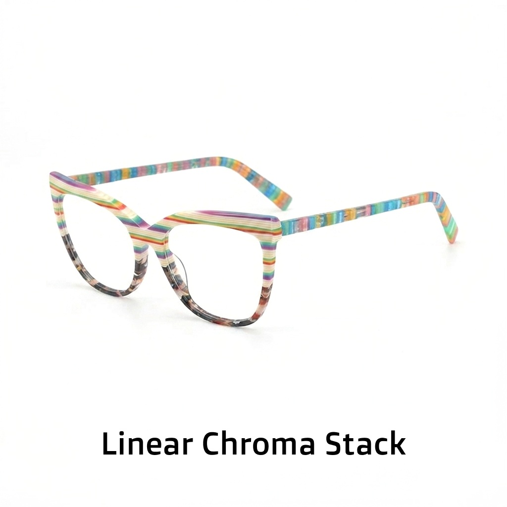 Acetate Cat Eye Optical Glasses Frame – Color Block Striped