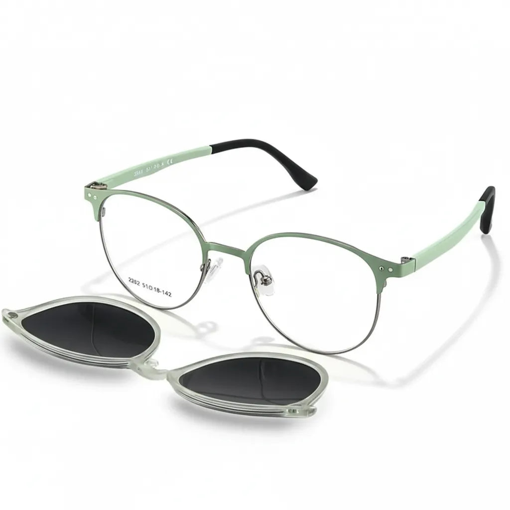 Polarized Magnetic 2-in-1 Round Prescription Sunglasses - Alloy Frame