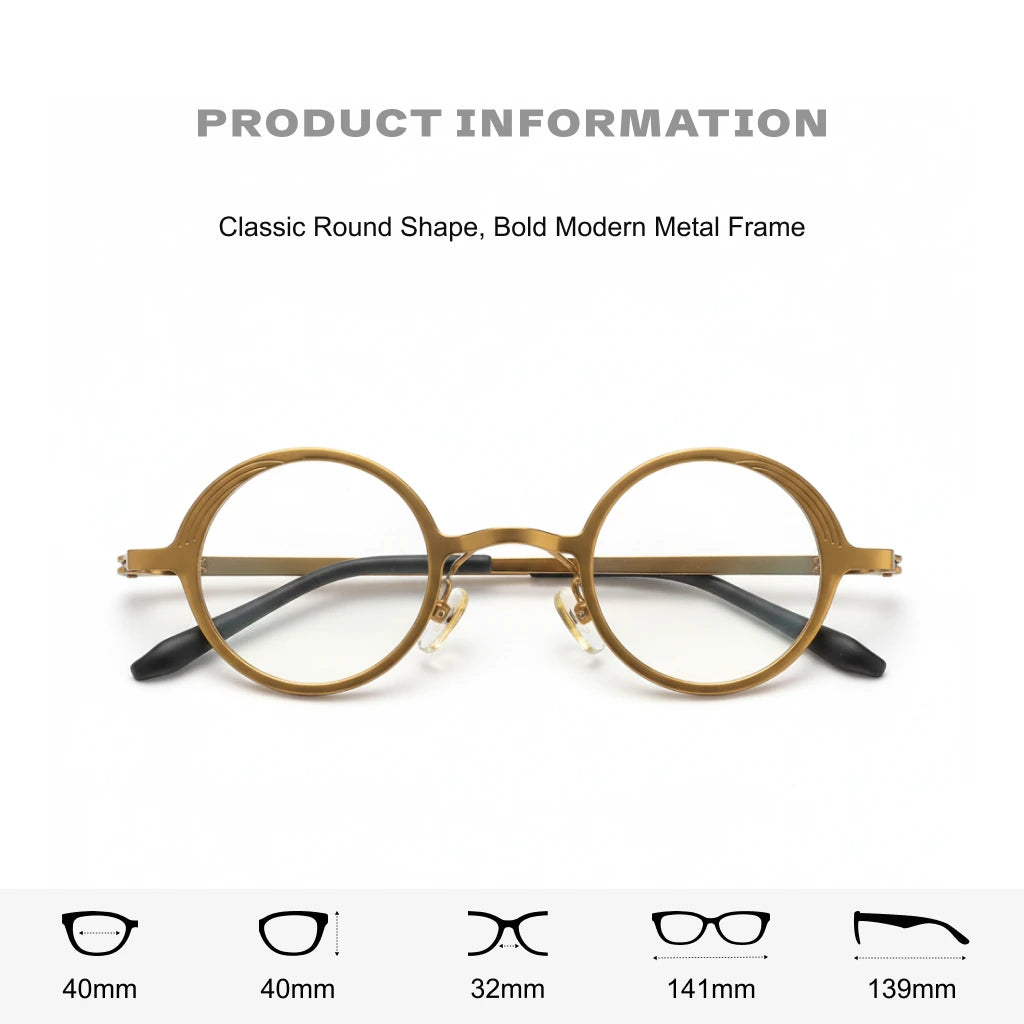 Retro Round Metal Eyeglass Frame with Anti Blue Light