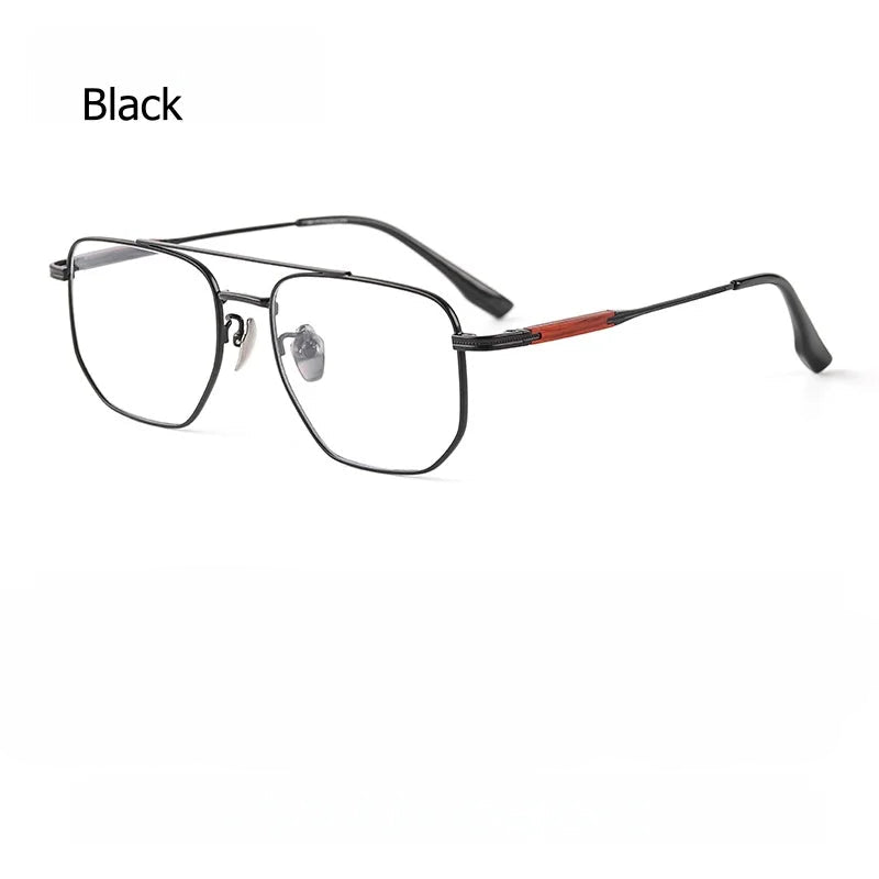 Titanium Double Beam Eyeglass Frame with Sandalwood Temples - Model 606