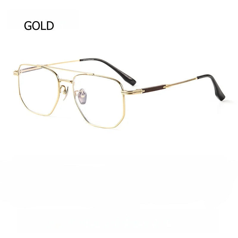 Titanium Double Beam Eyeglass Frame with Sandalwood Temples - Model 606