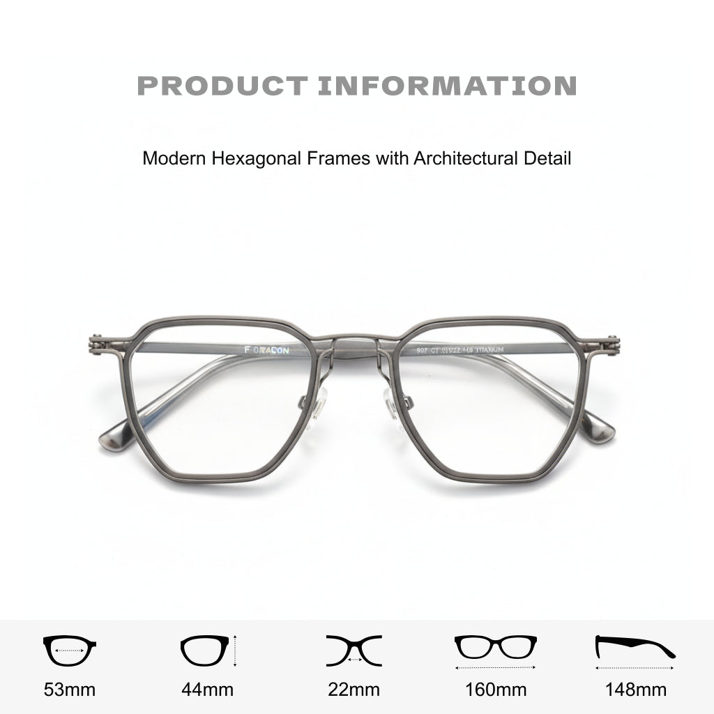 160mm Large Frame Retro Polygonal Titanium Eyeglasses